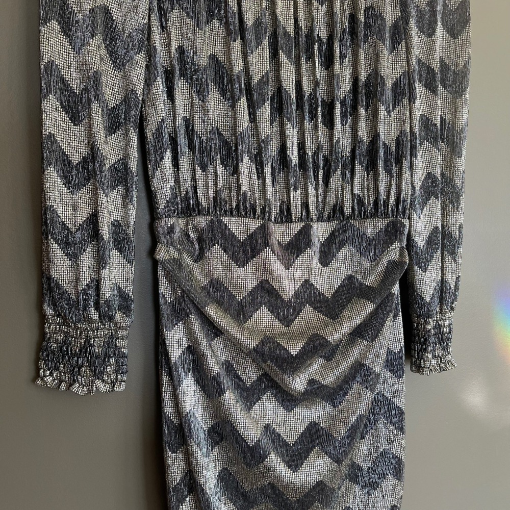 ba&sh Goldy Dress Size XS Anthracite Silver Metallic Chevron High Neck Chic Sexy - Picture 10 of 16
